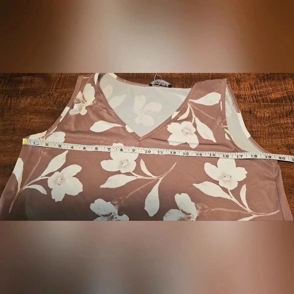 Bon Apple Tea Coffee & White Floral Pocket Sleeveless V Neck Shift Dress Size S - Picture 11 of 12